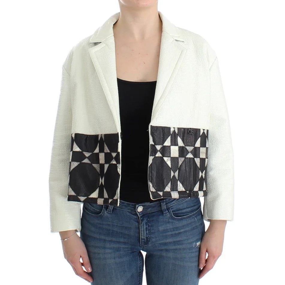Andrea Pompilio White Black Cropped Leather Jacket
