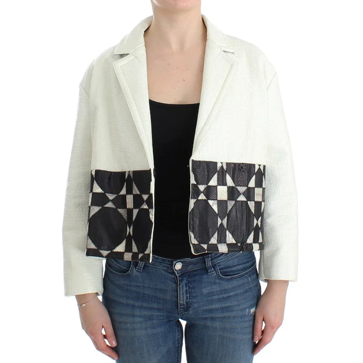 Andrea Pompilio White Black Cropped Leather Jacket