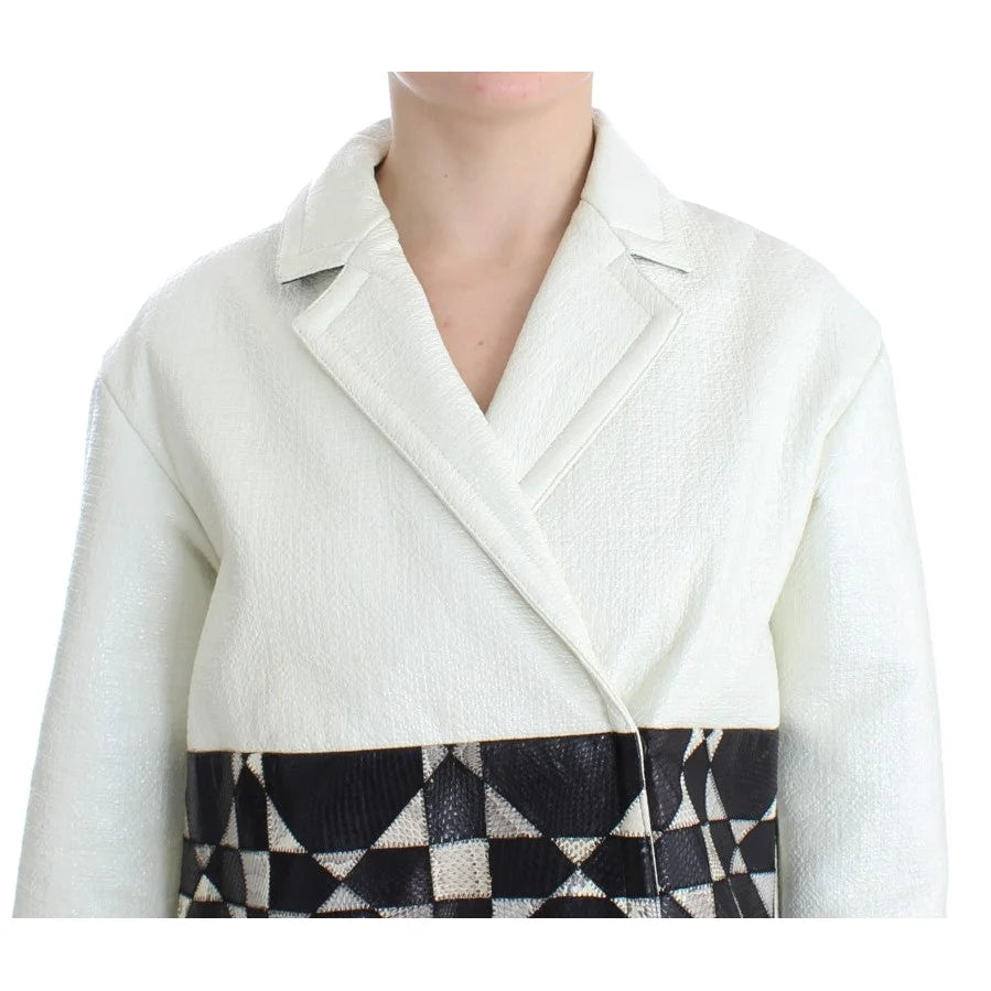 Andrea Pompilio White Black Cropped Leather Jacket