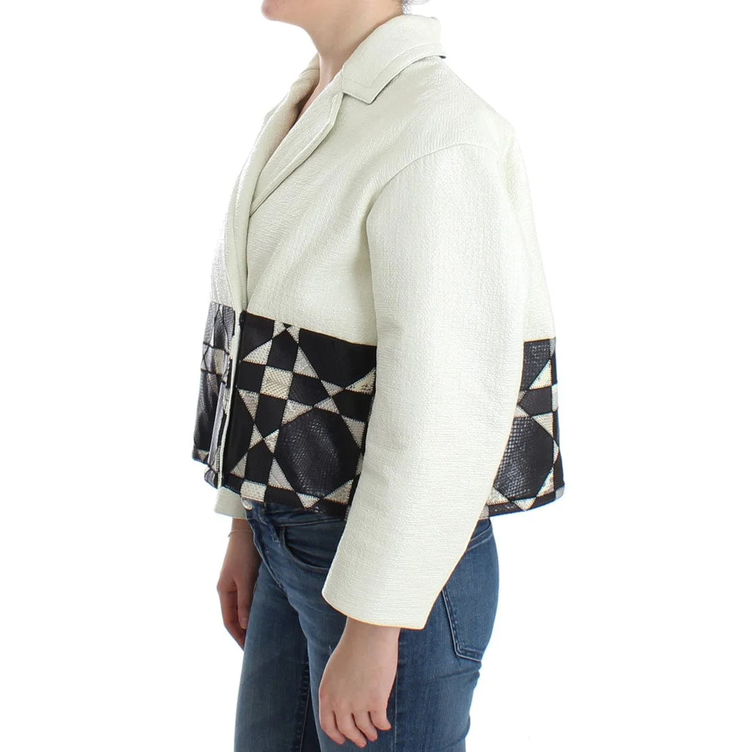 Andrea Pompilio White Black Cropped Leather Jacket