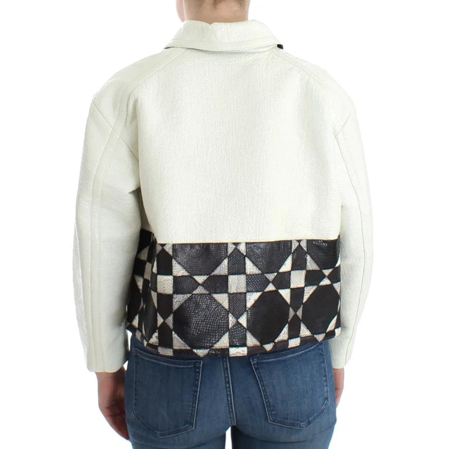 Andrea Pompilio White Black Cropped Leather Jacket