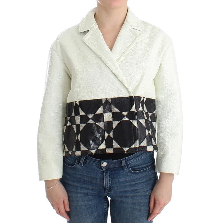 Andrea Pompilio White Black Cropped Leather Jacket