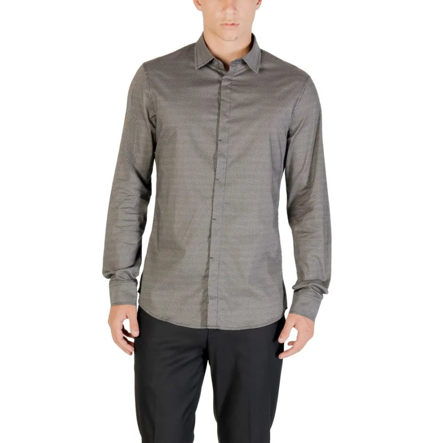 Armani Exchange Blue Cotton Pattern Shirt