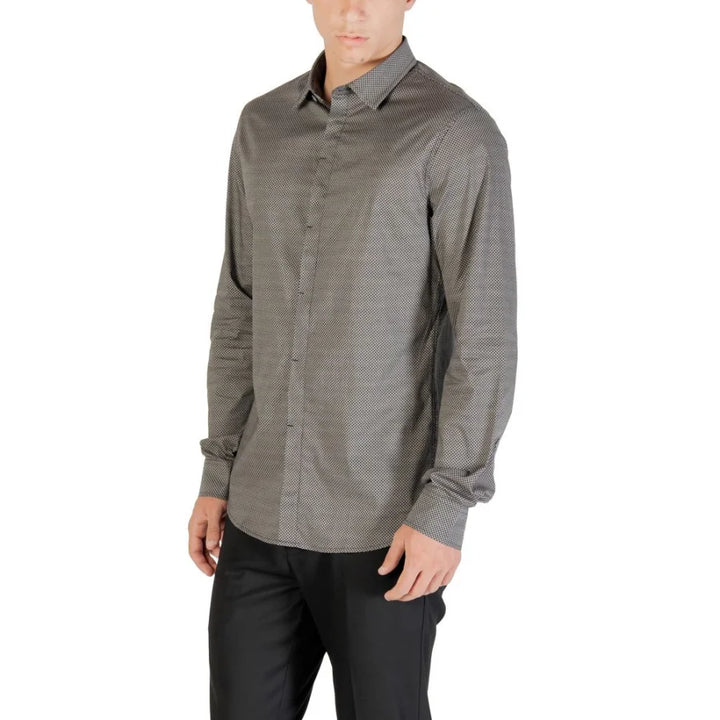 Armani Exchange Blue Cotton Pattern Shirt