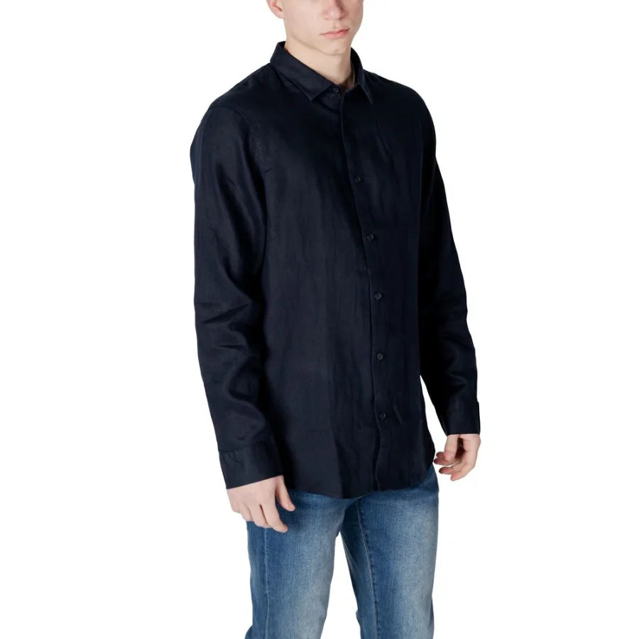 Armani Exchange Blue Linen Dress Shirt