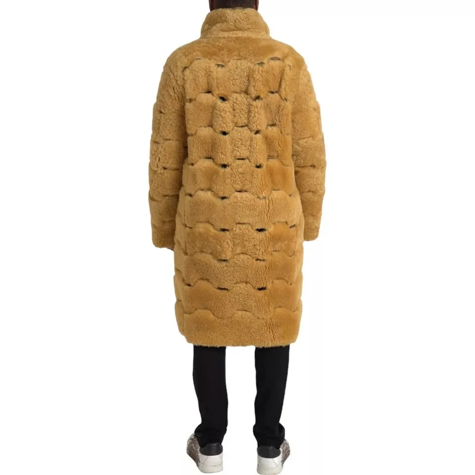Authentic Bottega Veneta Yellow Shearling Wool Coat Jacket