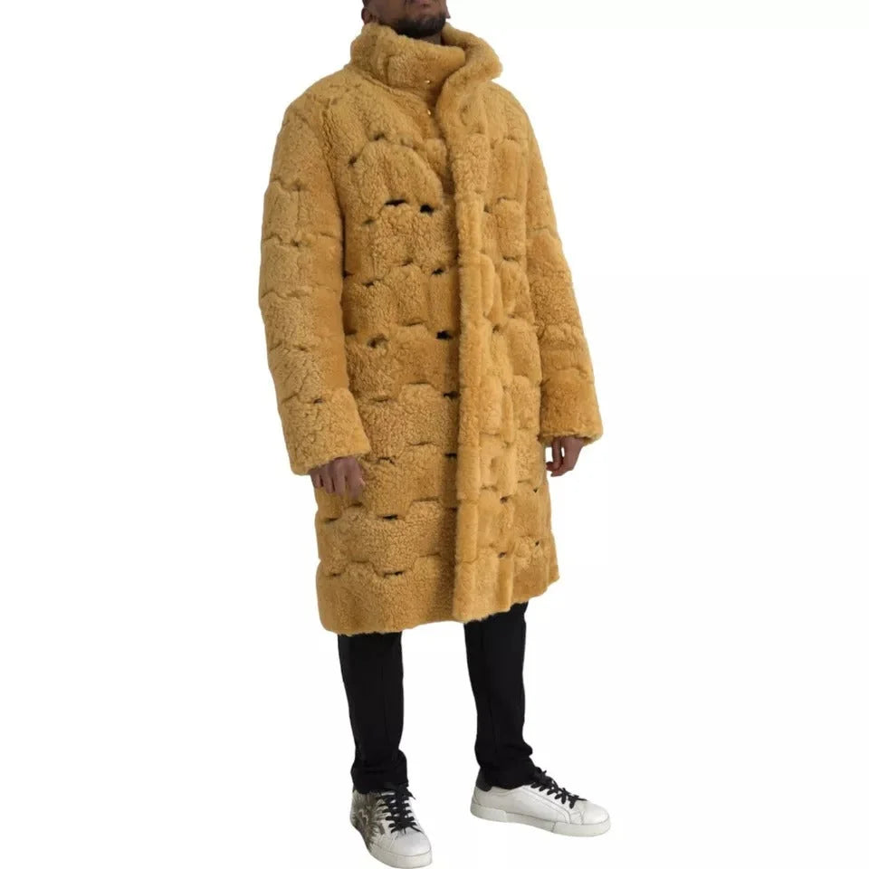 Authentic Bottega Veneta Yellow Shearling Wool Coat Jacket