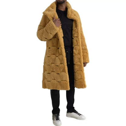 Authentic Bottega Veneta Yellow Shearling Wool Coat Jacket