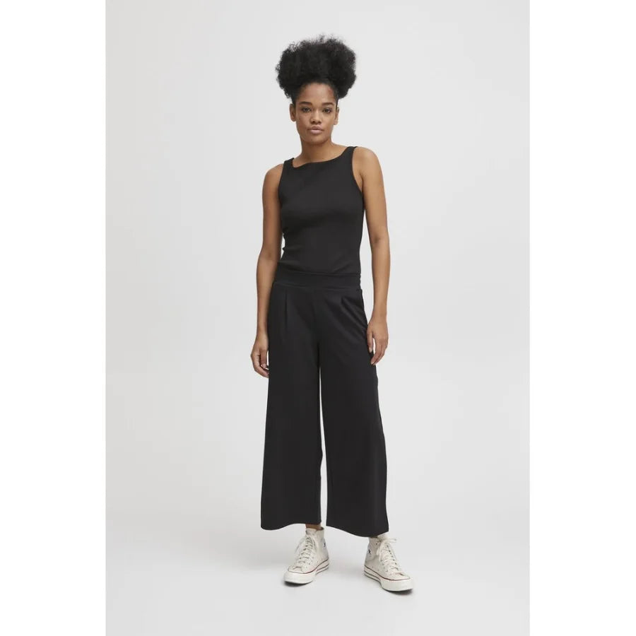 ICHI Black Recycled Polyester Flared Pants