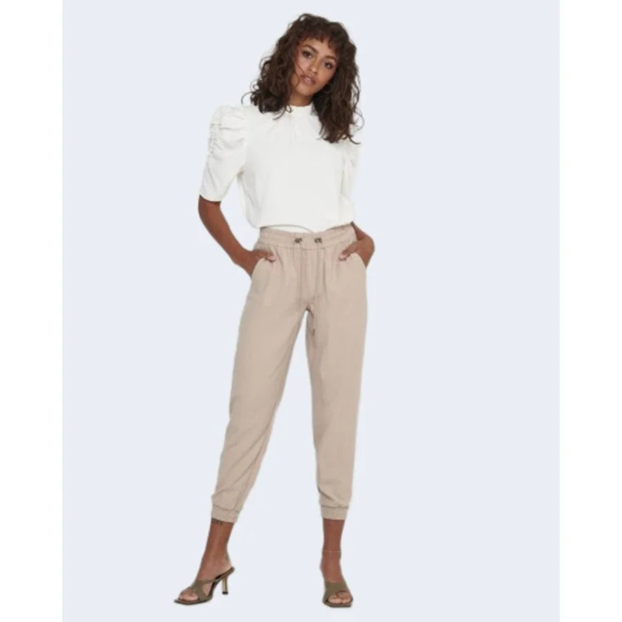 Only Beige Viscose Casual Pants