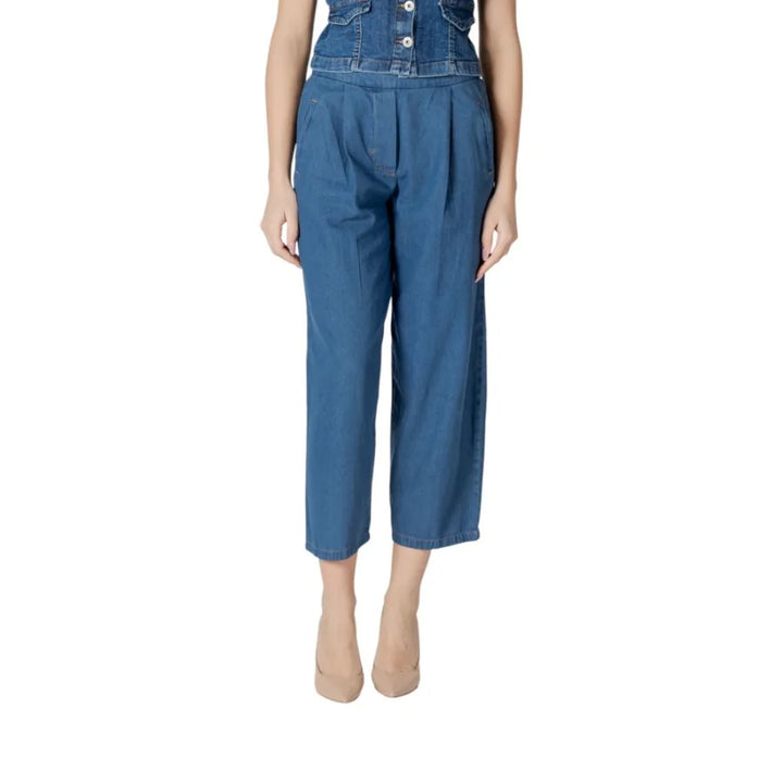 ICHI Blue Cotton Cropped Jeans