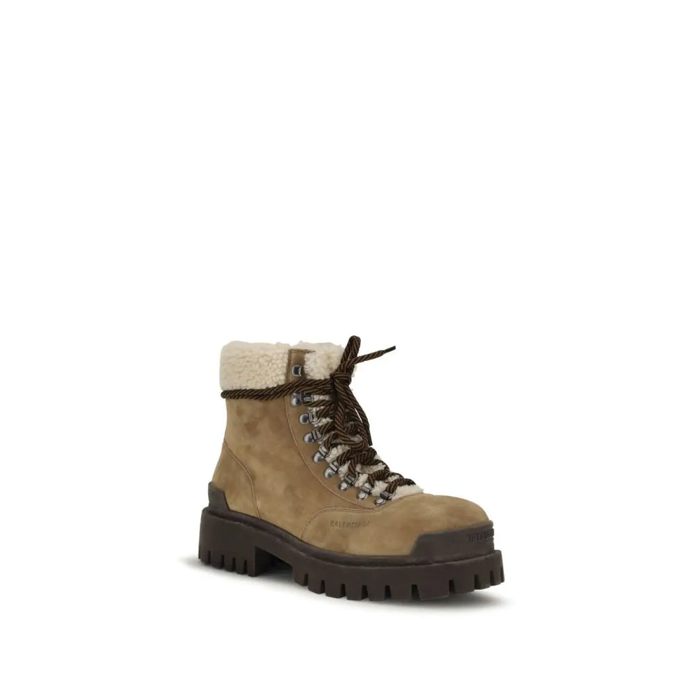 Balenciaga Beige Suede Leather Lace-up Boots