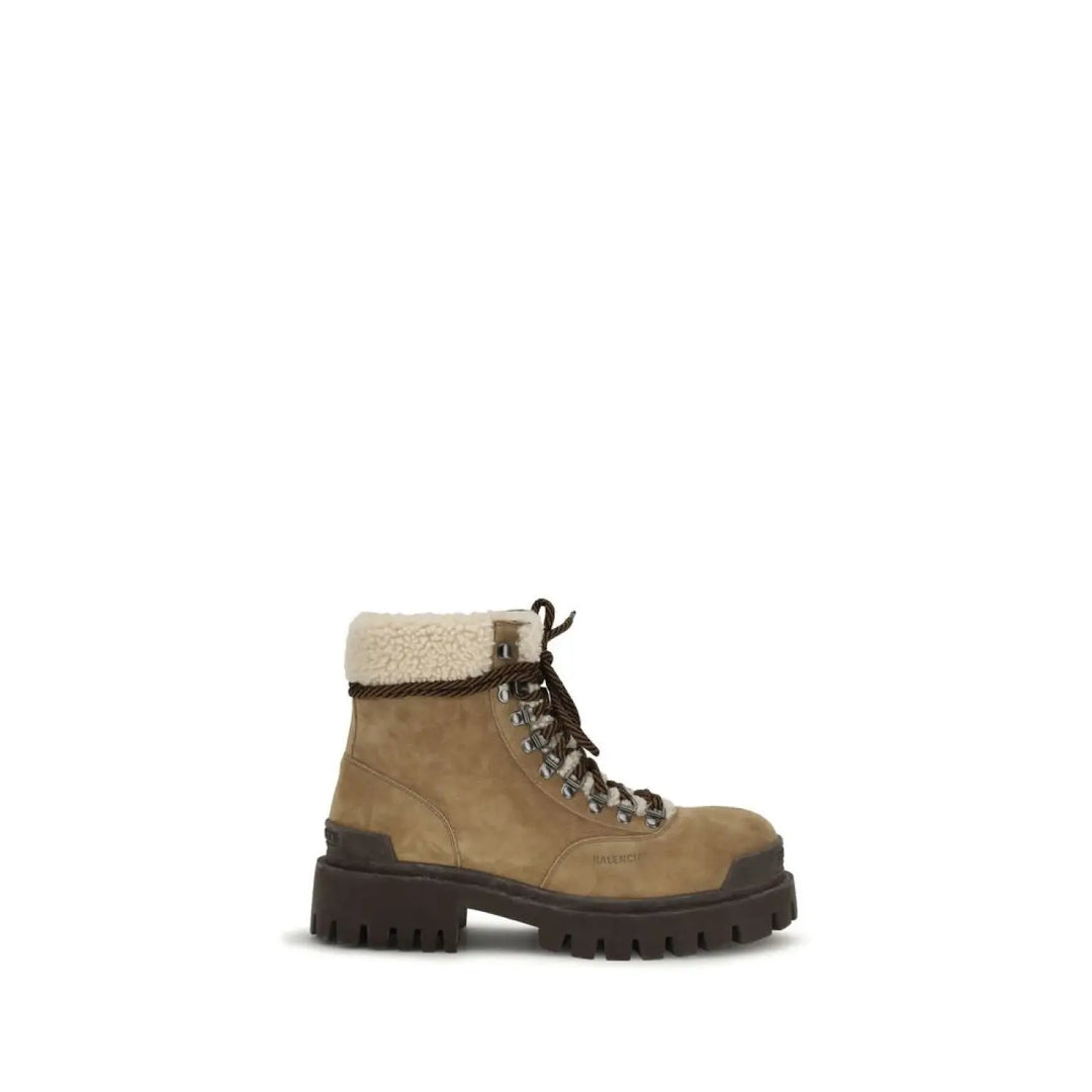 Balenciaga Beige Suede Leather Lace-up Boots