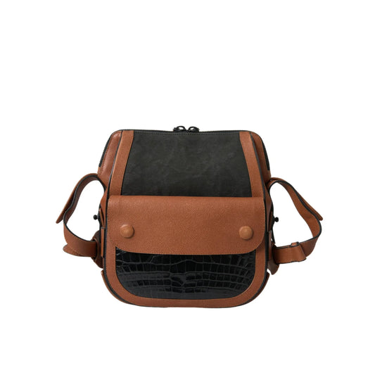 Balenciaga Black Brown Exotic Skin Crossbody Bag