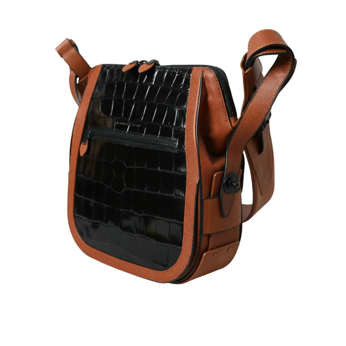 Balenciaga Black Brown Exotic Skin Crossbody Bag