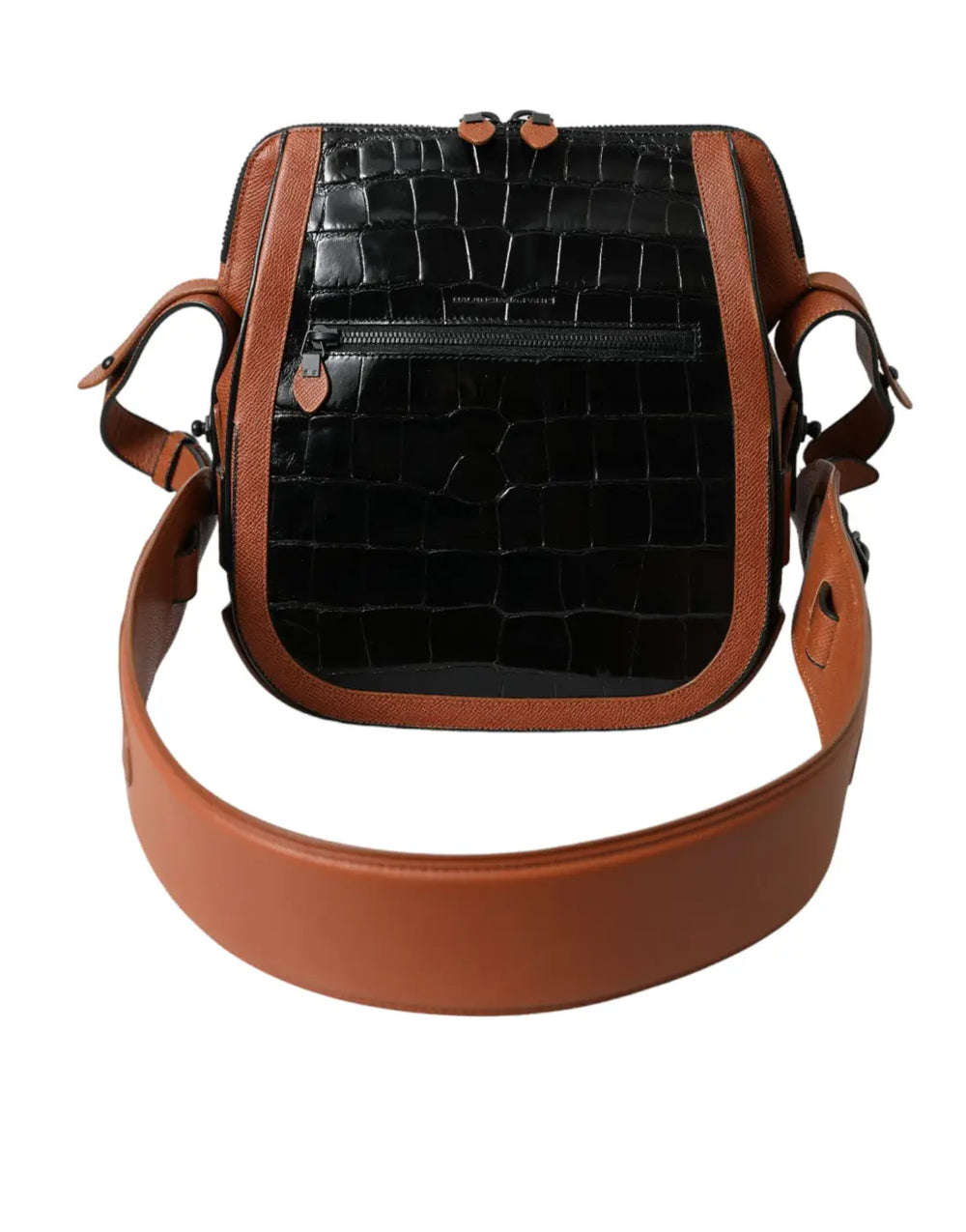 Balenciaga - Black Brown Exotic Skin Leather Vertical Crossbody Purse Bag