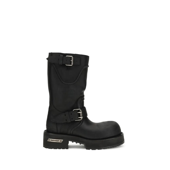 Balenciaga Black Calf Leather Bos Taurus Lace-up Boots