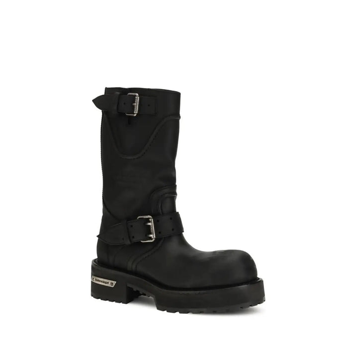 Balenciaga Black Calf Leather Bos Taurus Lace-up Boots