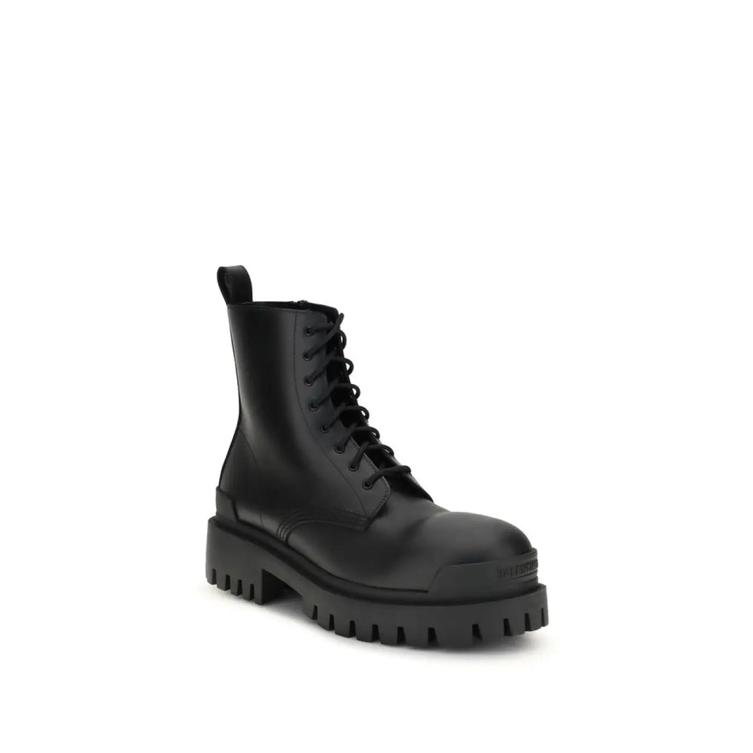 Balenciaga Black Calf Leather Bos Taurus Lace-up Boots