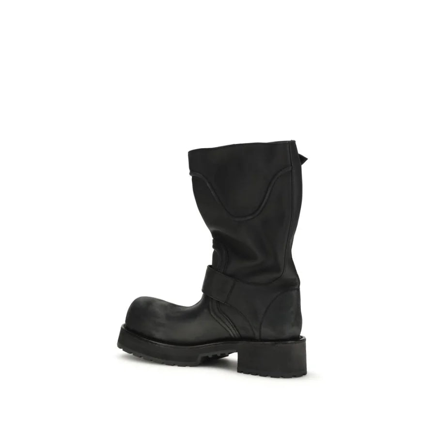 Balenciaga Black Calf Leather Bos Taurus Lace-Up Boots