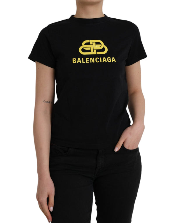 Balenciaga - Black Cotton Logo Print Crew Neck Short Sleeves T-shirt