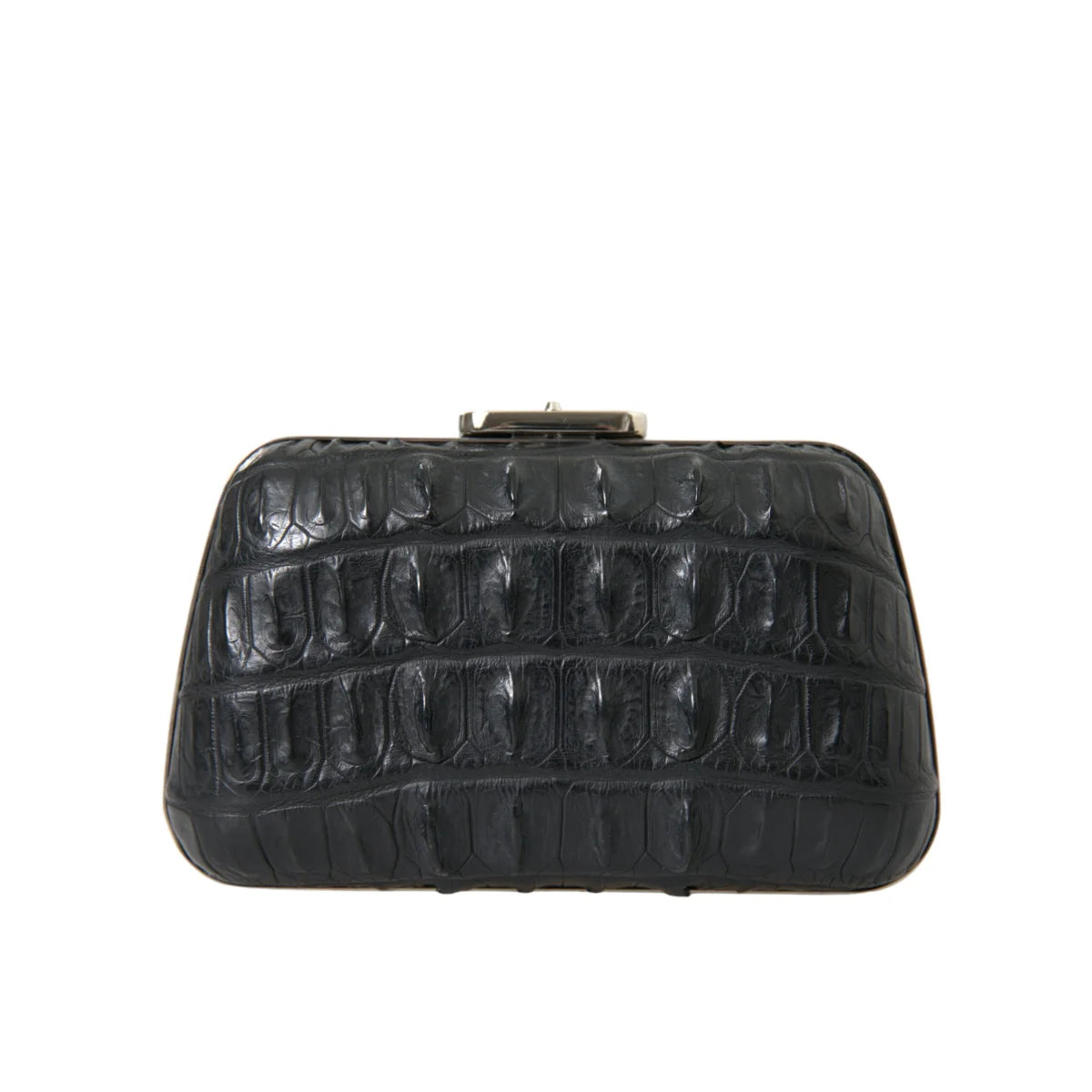 Balenciaga Black Crocodile Skin Evening Clutch in Lamb Leather
