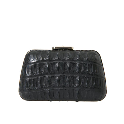 Balenciaga Black Crocodile Skin Evening Clutch in Lamb Leather