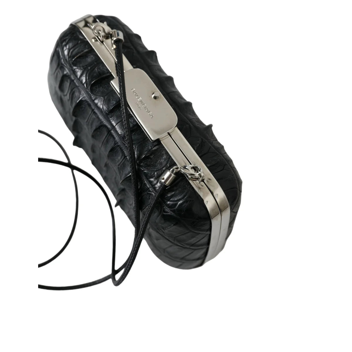 Balenciaga Black Crocodile Skin Evening Clutch in Lamb Leather
