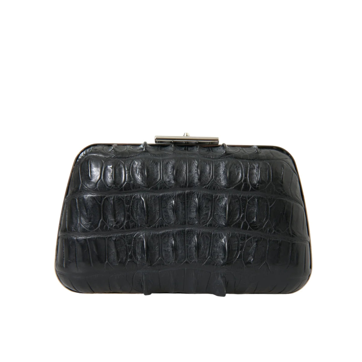 Balenciaga Black Crocodile Skin Evening Clutch in Lamb Leather