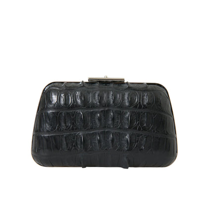Balenciaga Black Crocodile Skin Evening Clutch in Lamb Leather