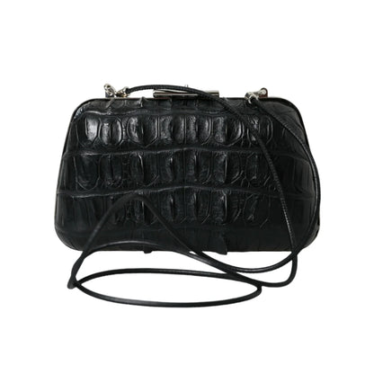 Balenciaga Black Crocodile Skin Evening Clutch in Lamb Leather