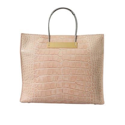 Balenciaga Pink Alligator Shopper Tote with Zipper Closure