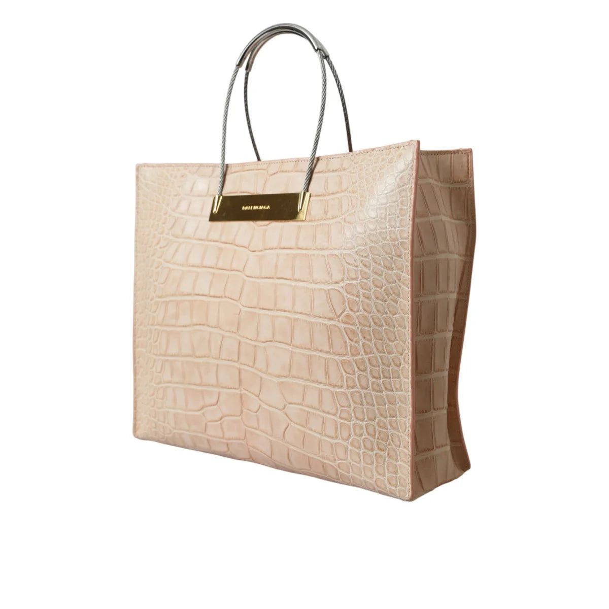 Balenciaga Pink Alligator Shopper Tote with Zipper Closure