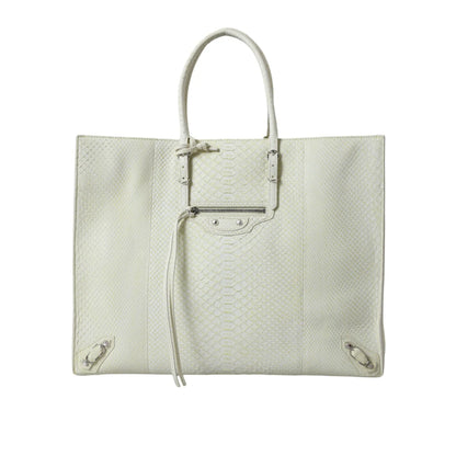BALENCIAGA PythonSkin Leather Papier Studded Tote White Lemon Sensation Balenciaga
