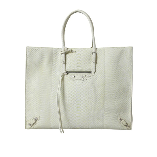 BALENCIAGA PythonSkin Leather Papier Studded Tote White Lemon Sensation Balenciaga