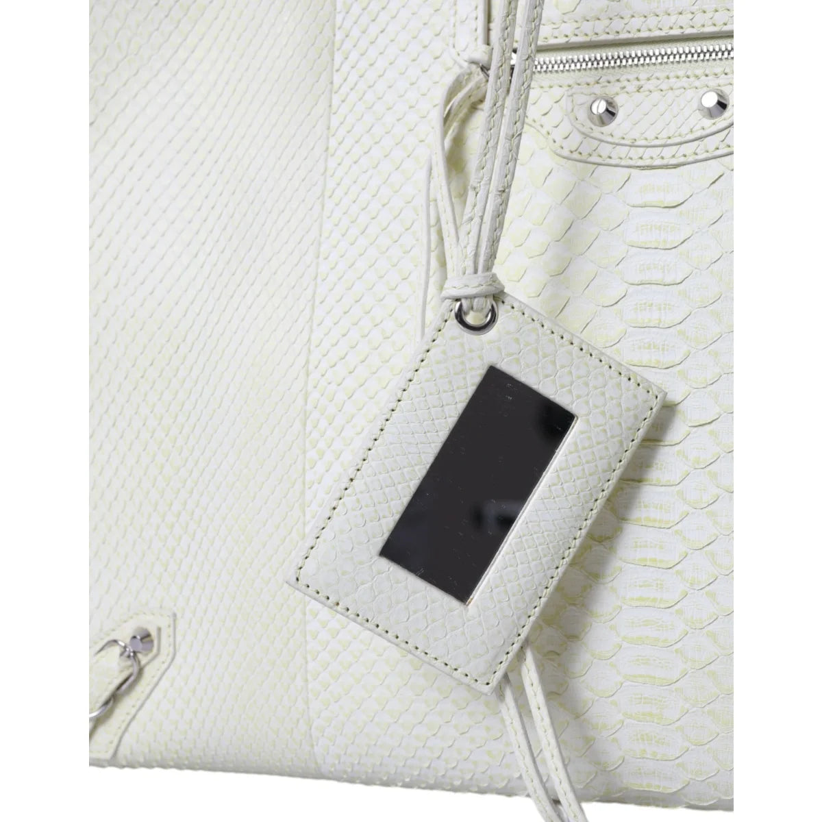 BALENCIAGA PythonSkin Leather Papier Studded Tote White Lemon Sensation Balenciaga