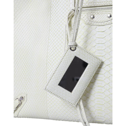 BALENCIAGA PythonSkin Leather Papier Studded Tote White Lemon Sensation Balenciaga