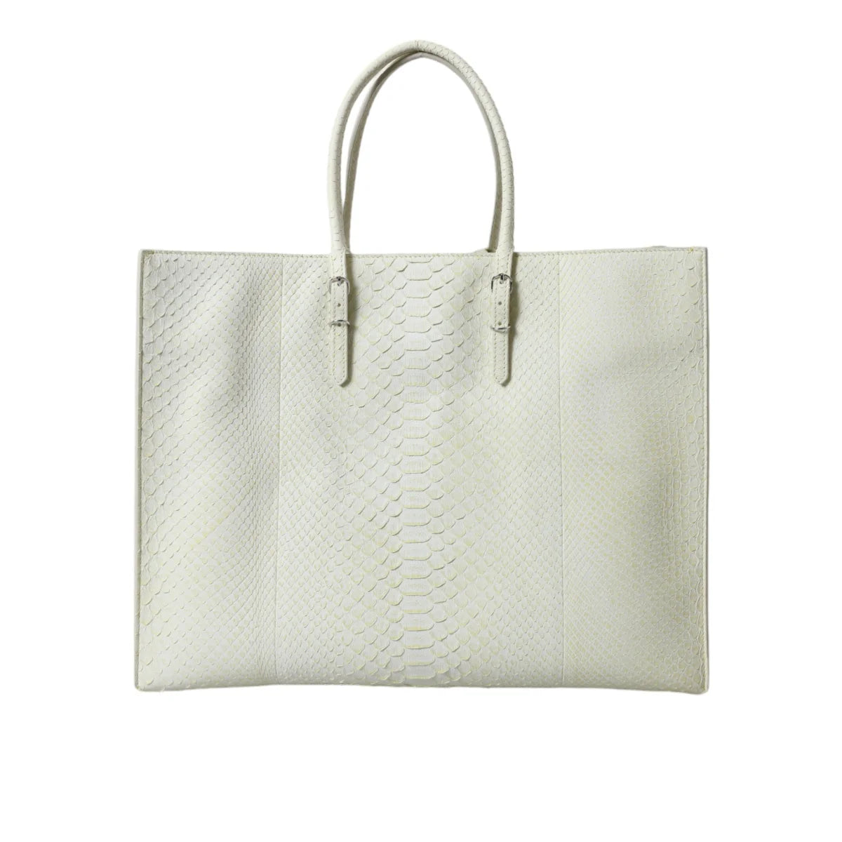 BALENCIAGA PythonSkin Leather Papier Studded Tote White Lemon Sensation Balenciaga