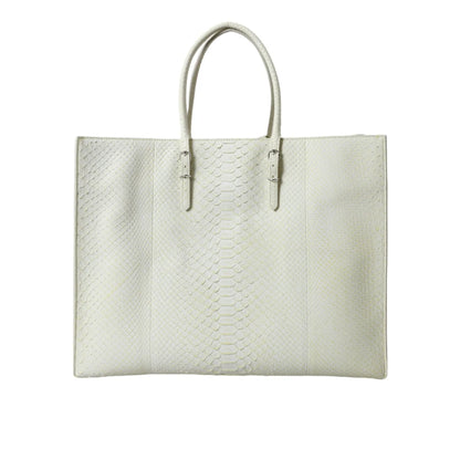 BALENCIAGA PythonSkin Leather Papier Studded Tote White Lemon Sensation Balenciaga