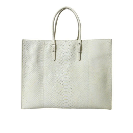 BALENCIAGA PythonSkin Leather Papier Studded Tote White Lemon Sensation Balenciaga