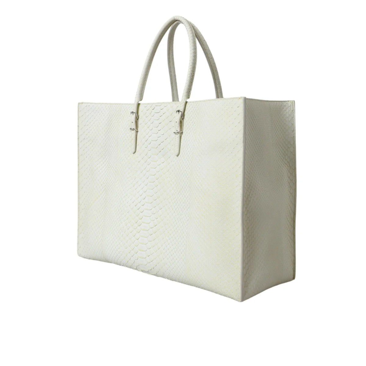 BALENCIAGA PythonSkin Leather Papier Studded Tote White Lemon Sensation Balenciaga