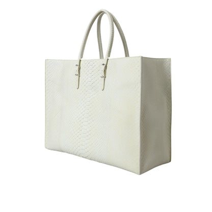 BALENCIAGA PythonSkin Leather Papier Studded Tote White Lemon Sensation Balenciaga