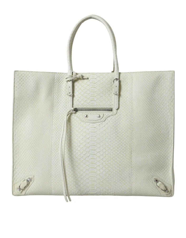 Balenciaga - White Yellow Exotic Skin Leather Shopping Tote PAPIER Bag