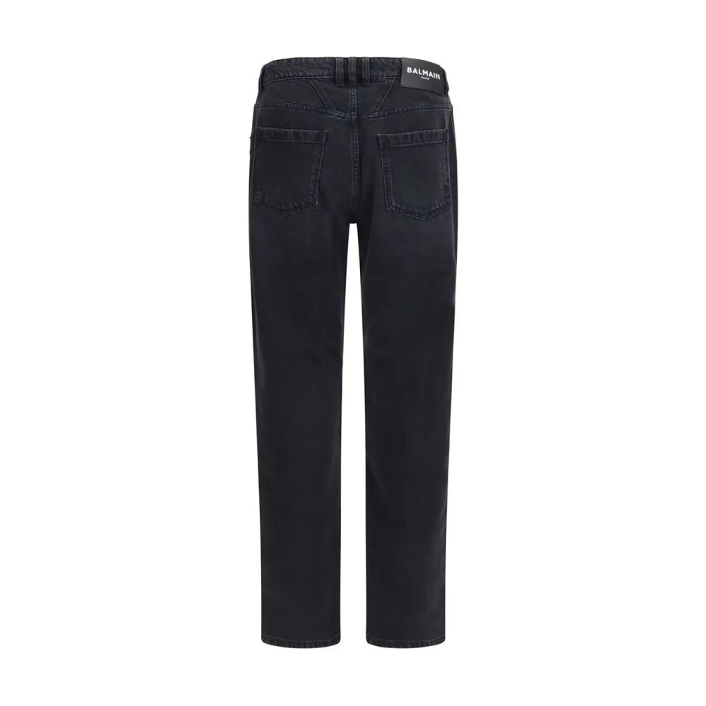 Balmain Black Cotton Straight-leg Jeans