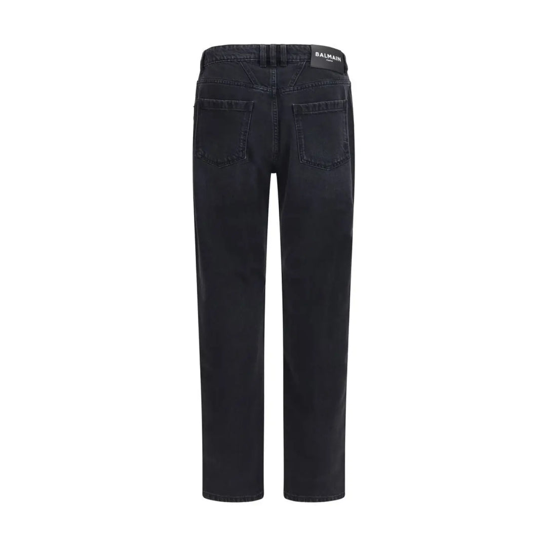 Balmain Black Cotton Straight-leg Jeans