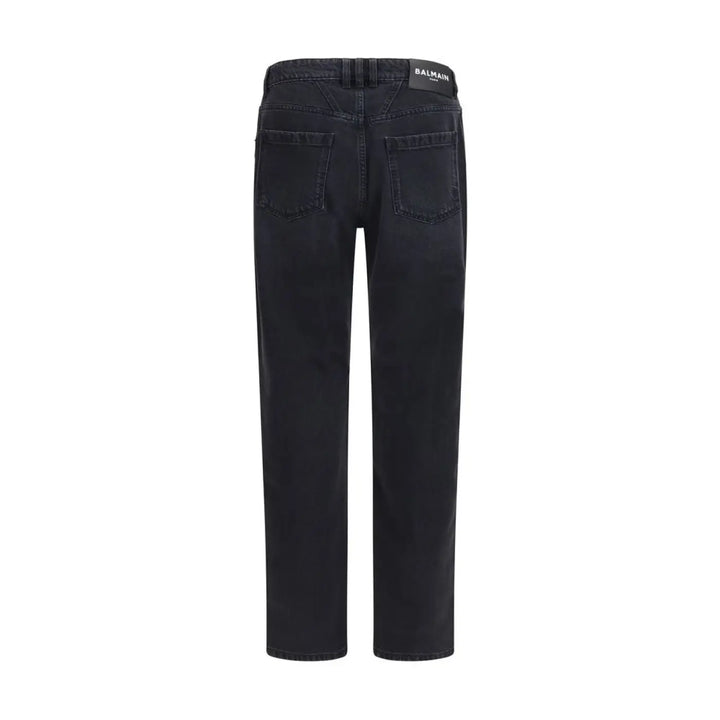 Balmain Black Cotton Straight-leg Jeans