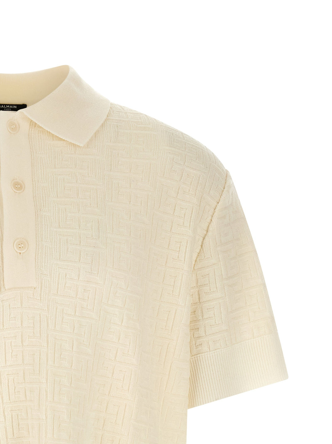 Balmain White Wool Polo Shirt