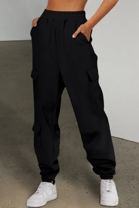 Active Pocketed Elastic Waist Pants Clothing bottoms Trendsi