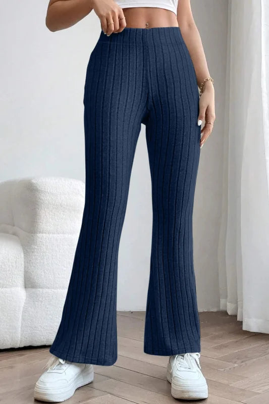 Chic High Waist Flare Pants in Ribbed Opaque Fabric Clothing bottoms Trendsi