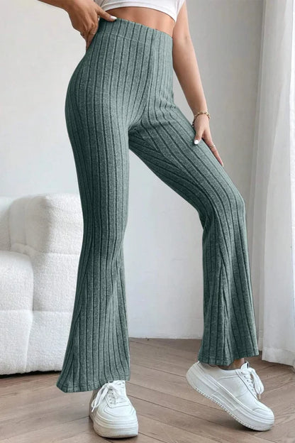 Chic High Waist Flare Pants in Ribbed Opaque Fabric Clothing bottoms Trendsi